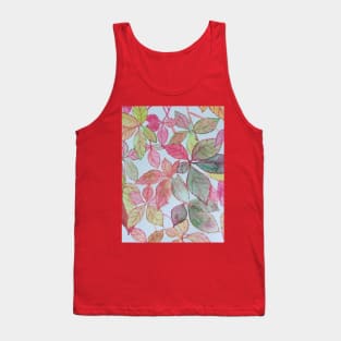 Pink red green yellow autumn leaves watercolour painting pattern Tank Top